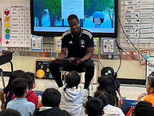 Charlotte FC player Brandon Cambridge at Lawrence Orr ES